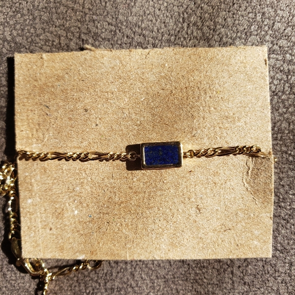 RARE Dainty Gold & Rectangle Blue Lapis Lazuli Chain Bracelet - Picture 11 of 14